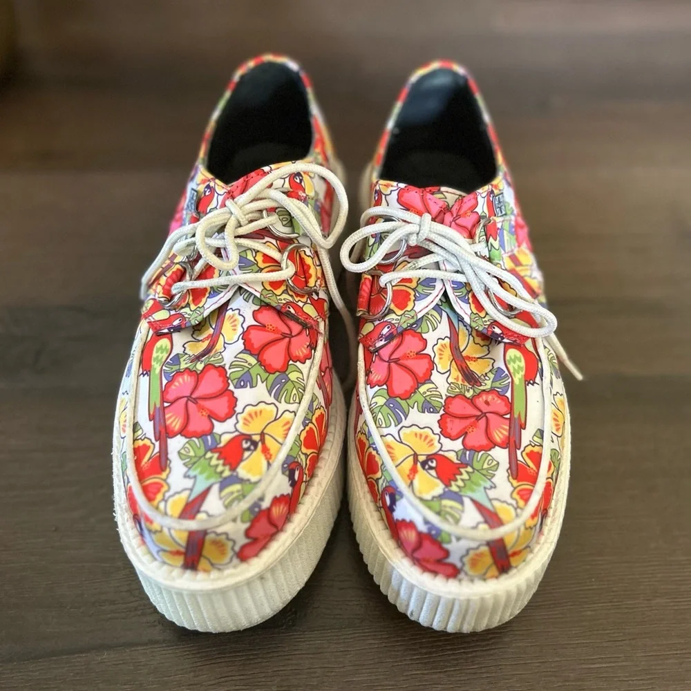Floral Lace-Up Platform Sneakers - Pink/Yellow