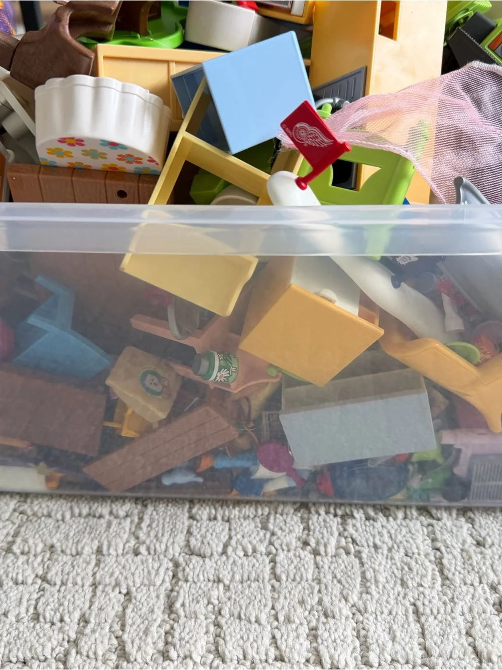 Large bin of Playmobil