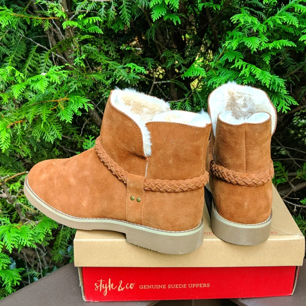 Style & Co. Fur-lined Leather Ankle Booties