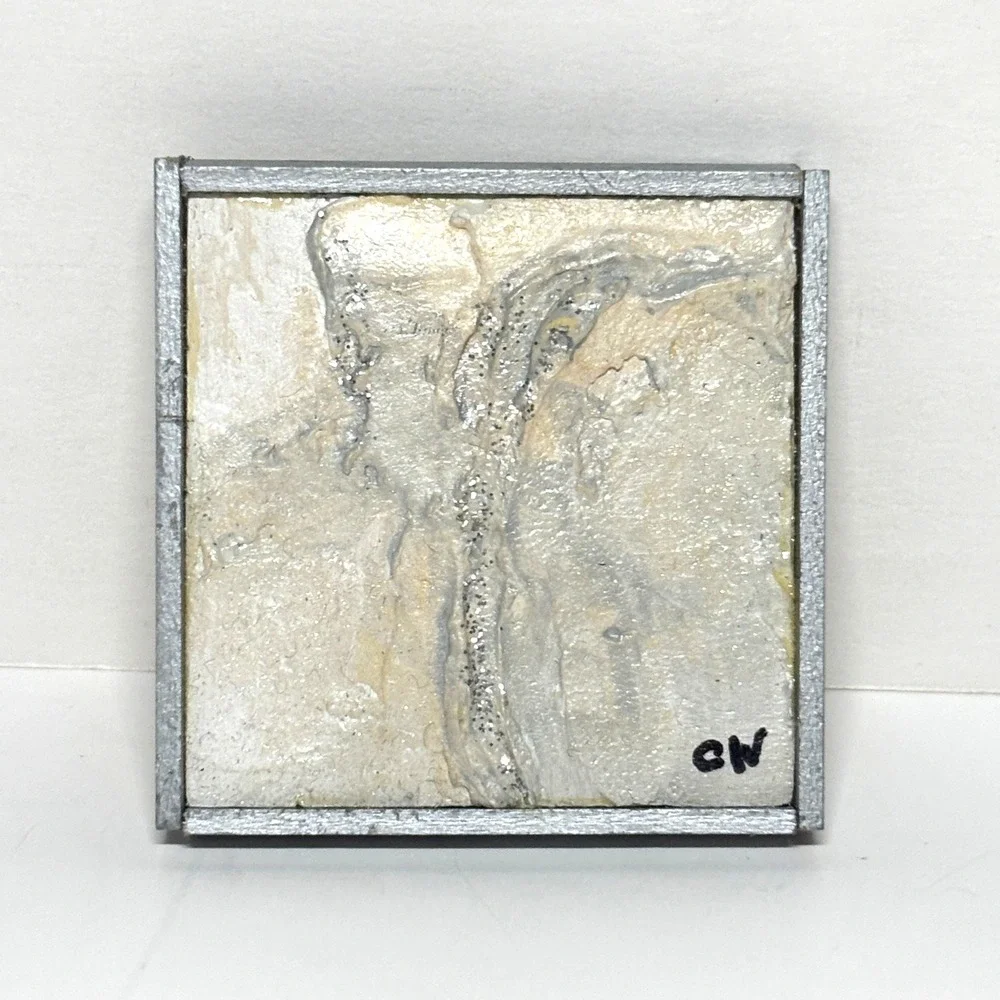 OOAK Artisian Miniature Abstract Painting Dollhouse Decor‎ Silver Cream Handmade