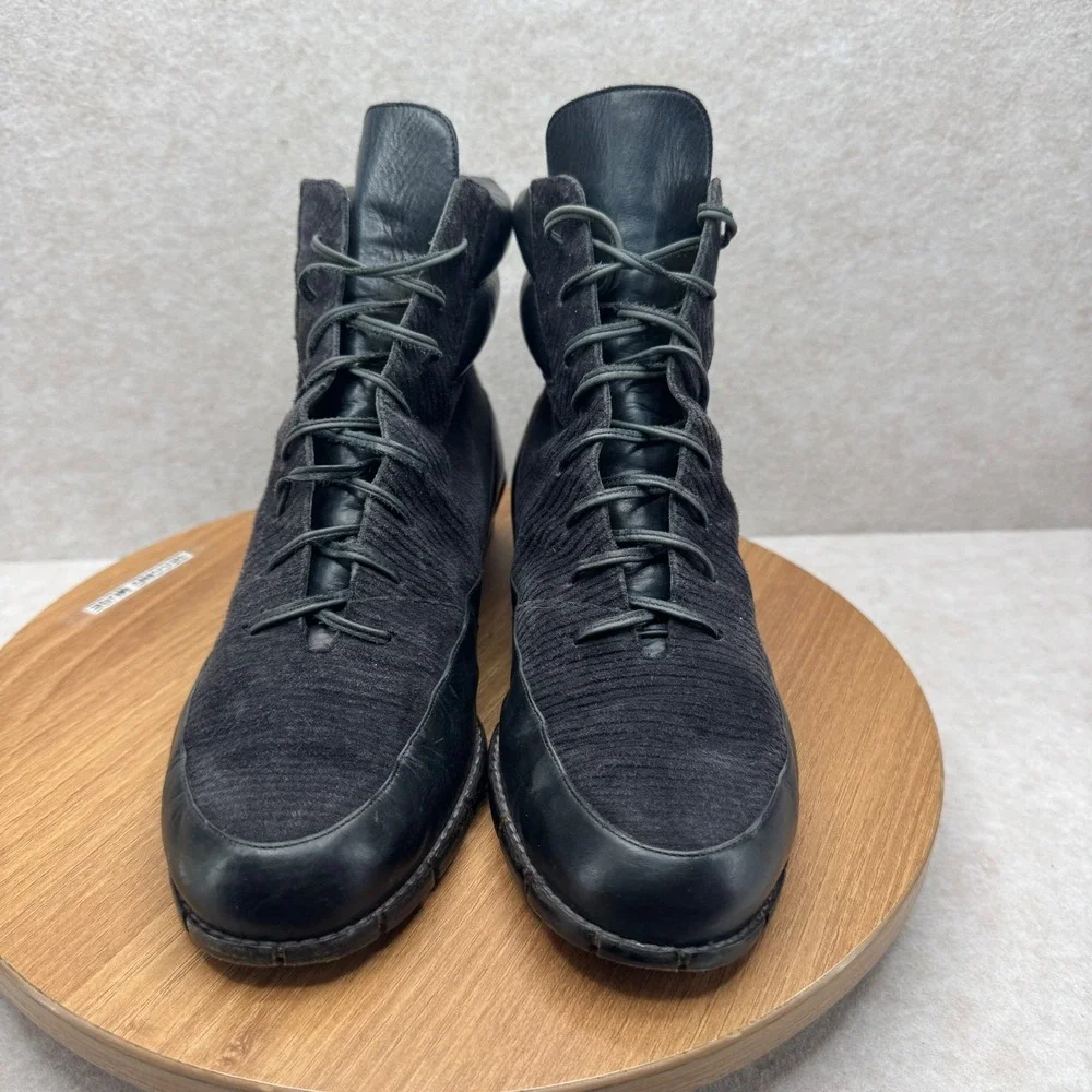 Escada Corduroy Leather Lace Up Ankle Boots Size 8 Black‎ VTG Dark Academia Goth