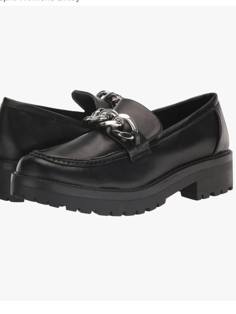 Espirit  NWOT SZ 9.5 Briley Black Loafers Silver Chain Academia Office Staple