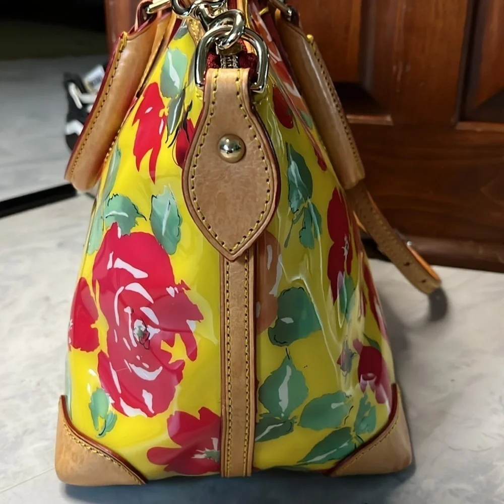 Dooney Bourke  Satchel Crossbody  shoulder Bag  vinyl coated floral/leather EUC