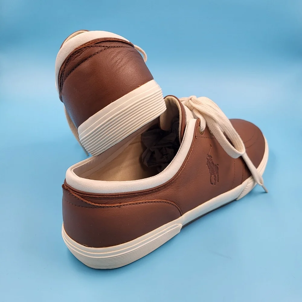 Polo by Ralph Lauren Brown Leather Sneakers with Cream Accents