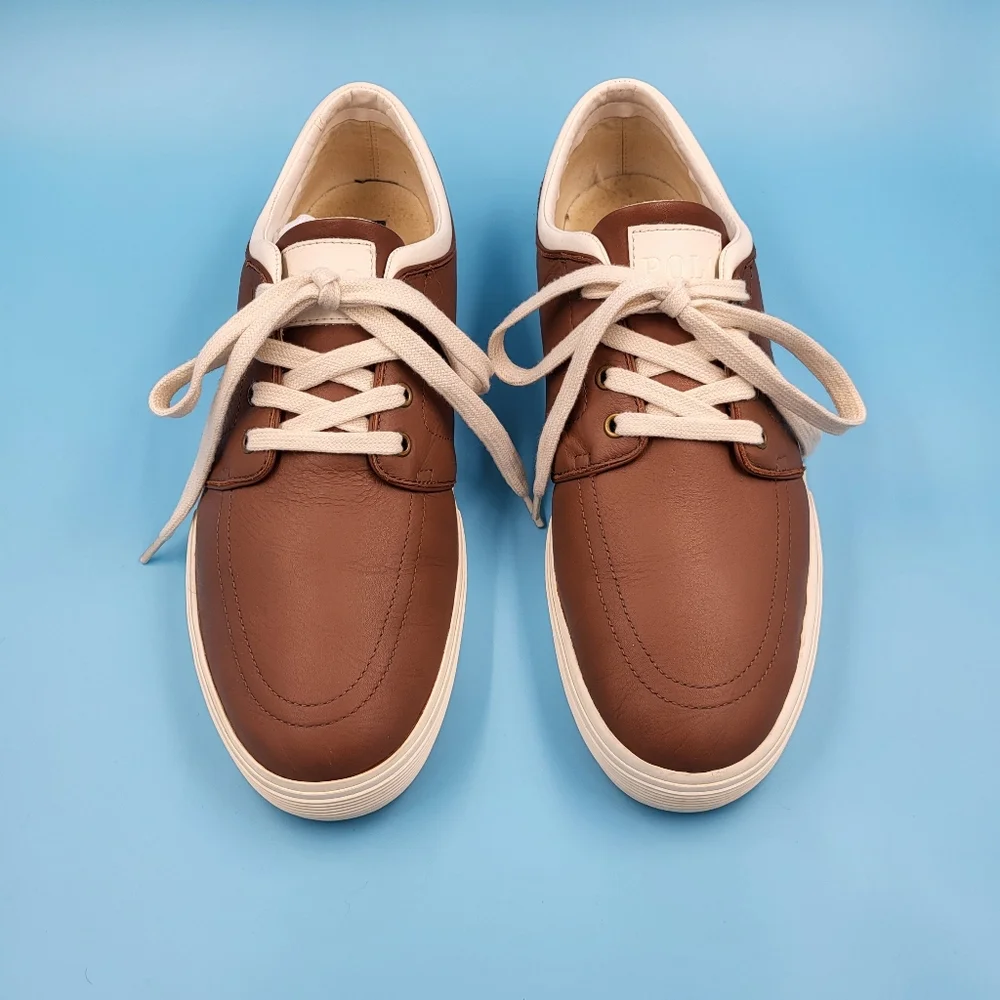 Polo by Ralph Lauren Brown Leather Sneakers with Cream Accents
