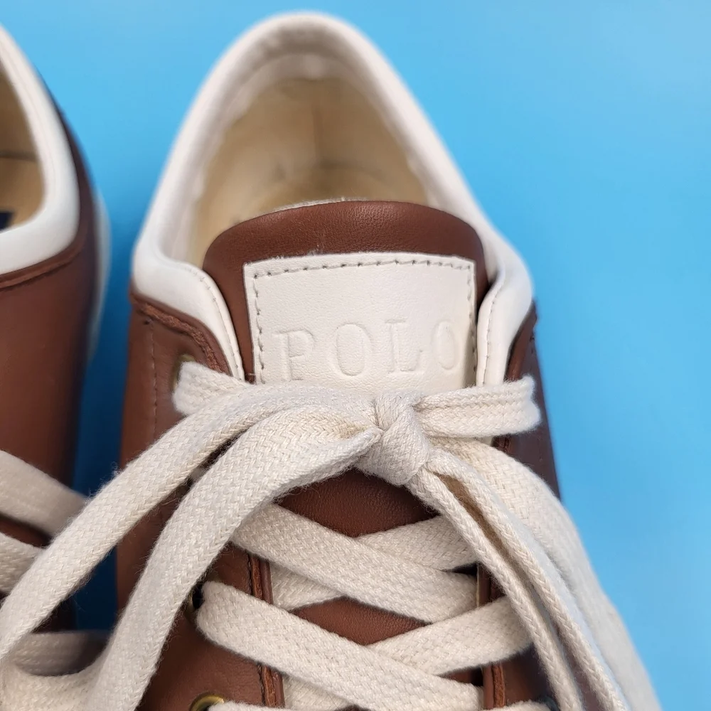 Polo by Ralph Lauren Brown Leather Sneakers with Cream Accents