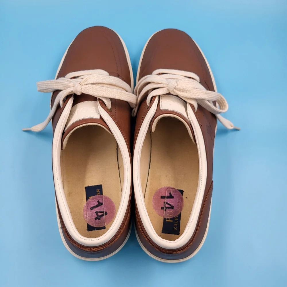 Polo by Ralph Lauren Brown Leather Sneakers with Cream Accents