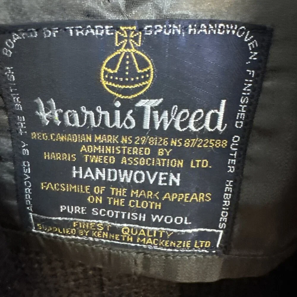 Harris Tweed Men 44 Reg Handwoven Sport Coat Brown Houndstooth 2 Button Wool 60s