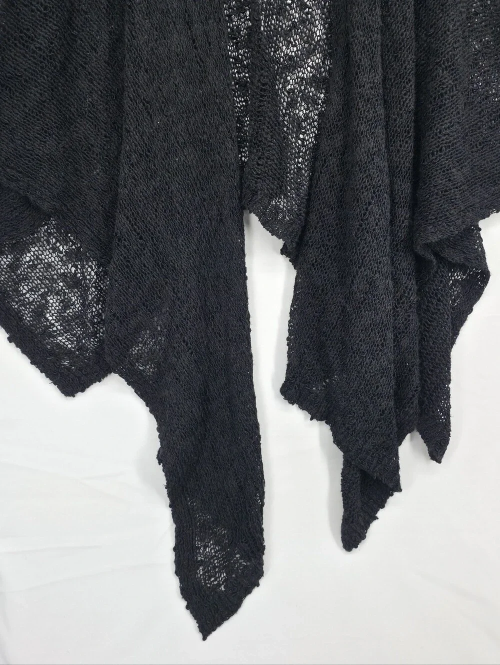 Coldwater Creek Black Open Knit Shawl Wrap One Size Boho Lagenlook Minimalist