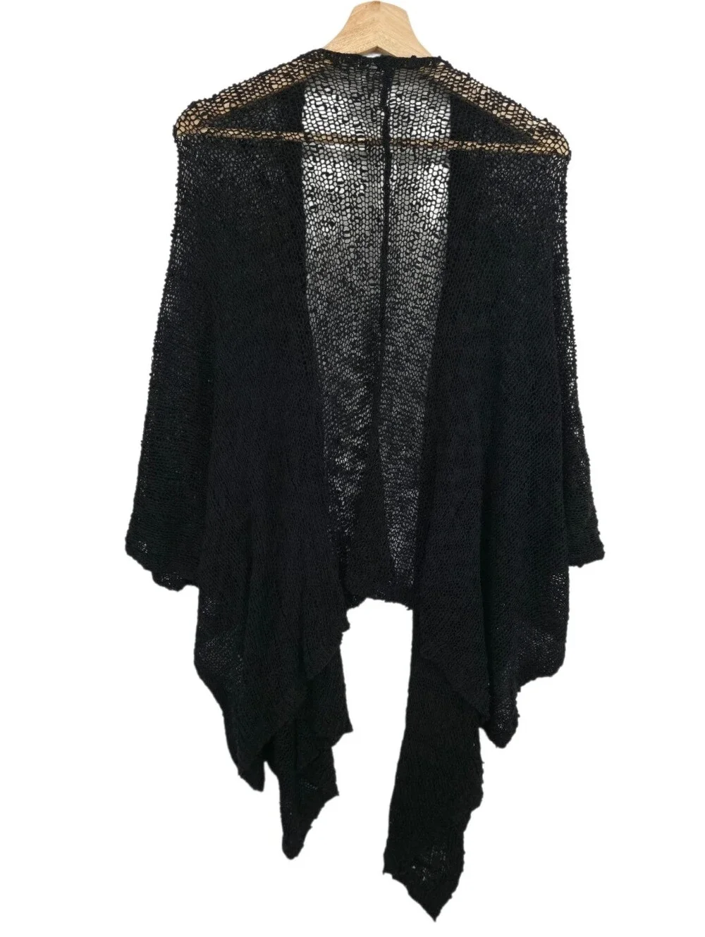 Coldwater Creek Black Open Knit Shawl Wrap One Size Boho Lagenlook Minimalist