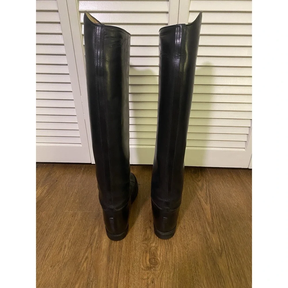 Vintage Y2K English Tall Riding Boots Black Leather Slim Calf 7.5 Equestrian