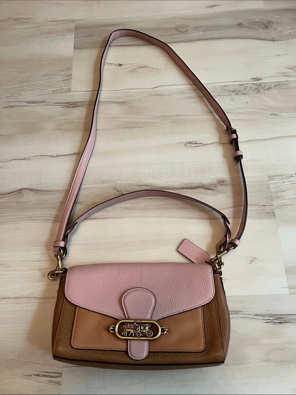 Coach Pink and Brown Leather Crossbody Shoulder Bag