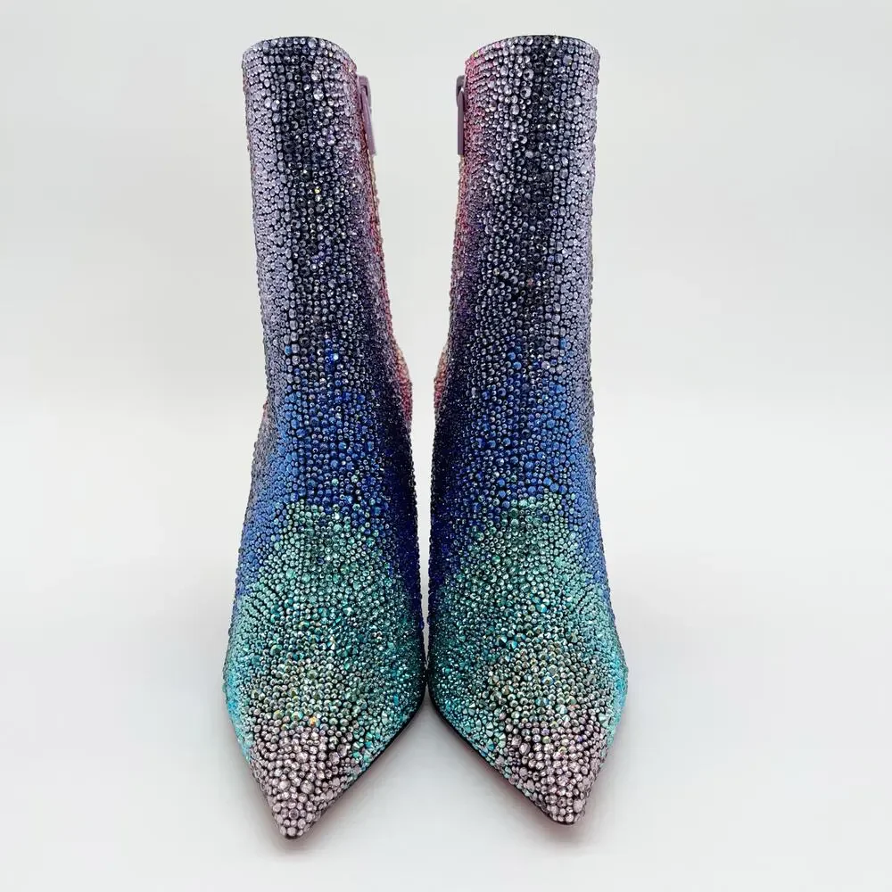 New Christian Louboutin Condora Strass Rainbow Crystal Heeled Ankle Boots EU 36