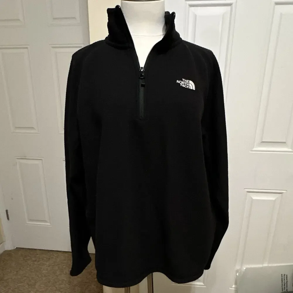 The North Face Men's L Black Fleece 1/4 Zip Mock Neck Pullover Sweatshirt Logo