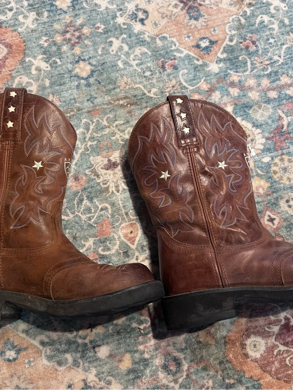 Ariat Brown Embroidered Leather Western Ankle Boots