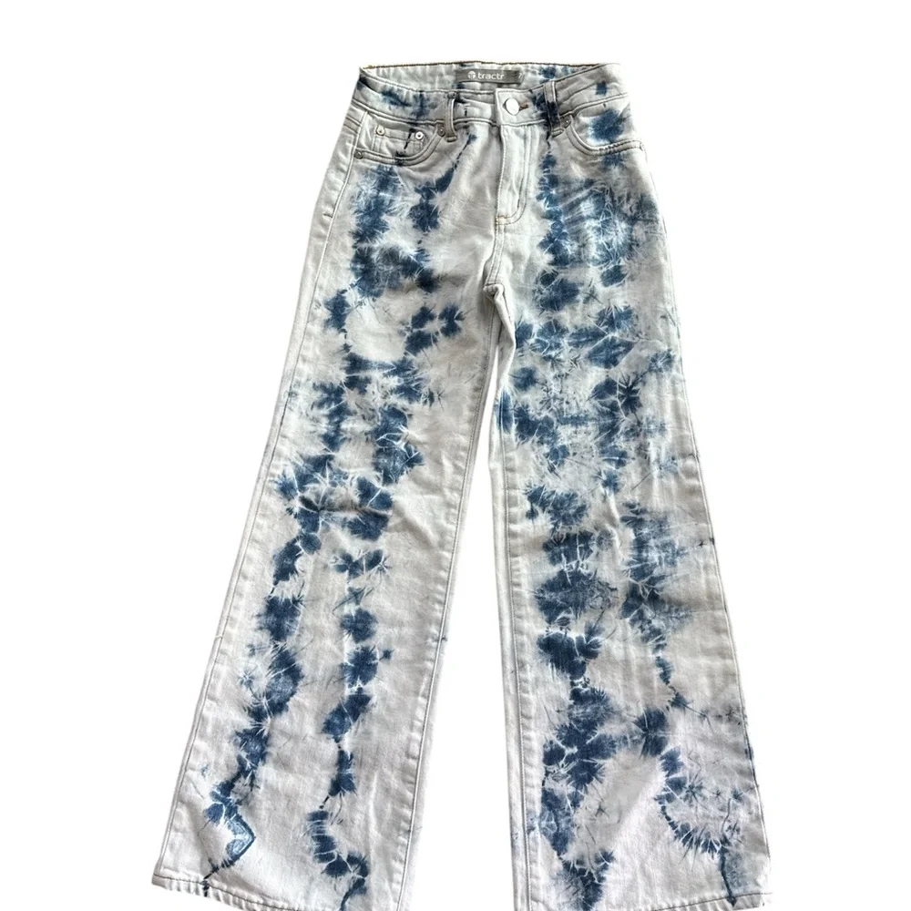 Tractr girls Blue & White Tie Dye Wide Leg Jeans – Size 7‎