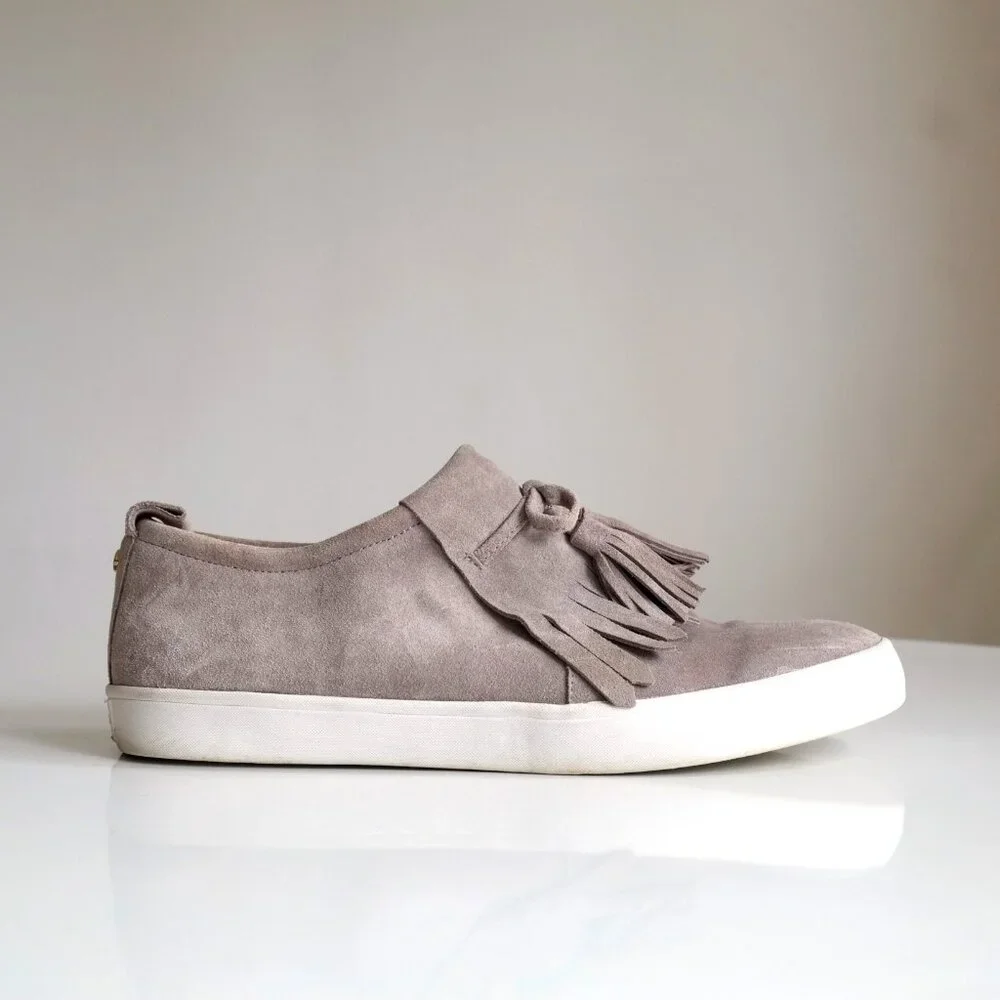 Kate Spade Gray Tan Suede Lenna Tassel Sneakers Shoes Size 8.5