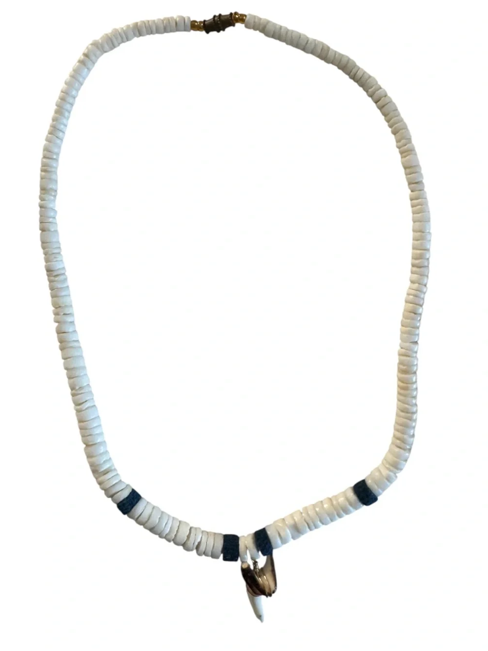 Shell Disk Necklace with Shark Tooth Pendant