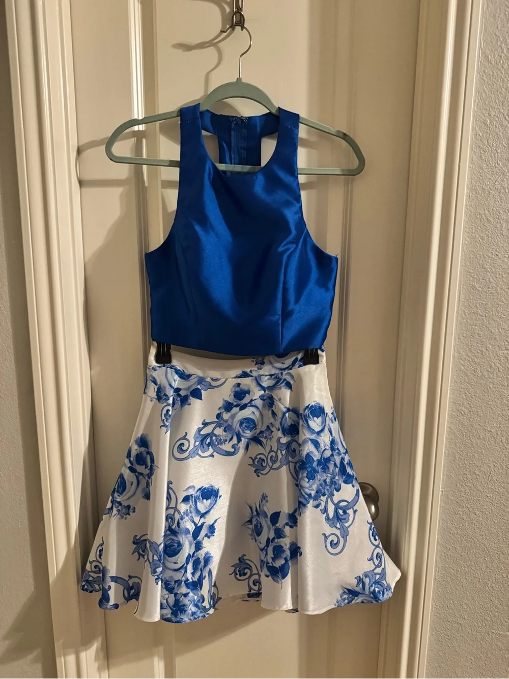 Girls Blue Floral Two-Piece Dress Set