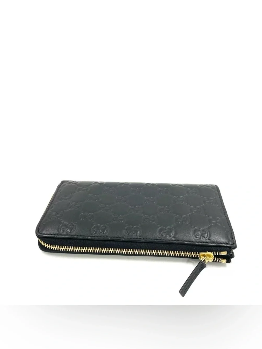 Gucci Black‎ Guccissima Leather Continental Wallet 12 Card Slots Zip Coin Pocket