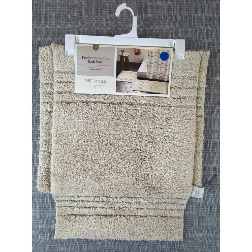 New Threshold Performance Textured Cotton Non-Skid Bath Rug Set 20x34
