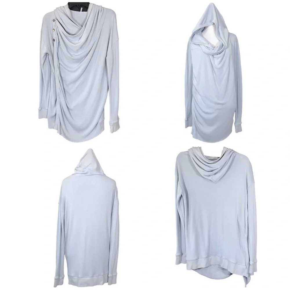Free People Blue Terry Cloth Hooded Sweater Size Small