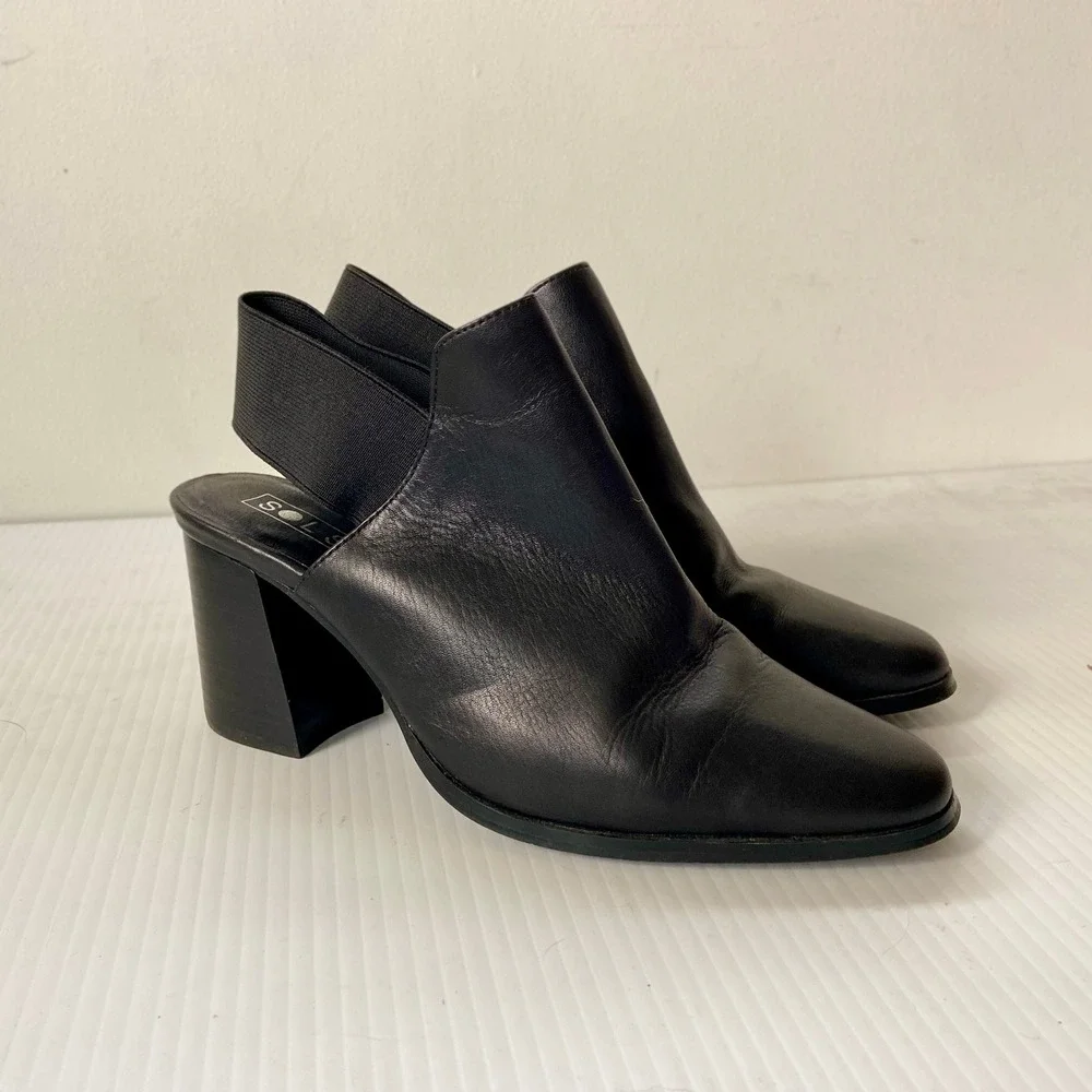 Sol Sana Black Leather Slingback Heeled Bootie Womens EU 38 US 7