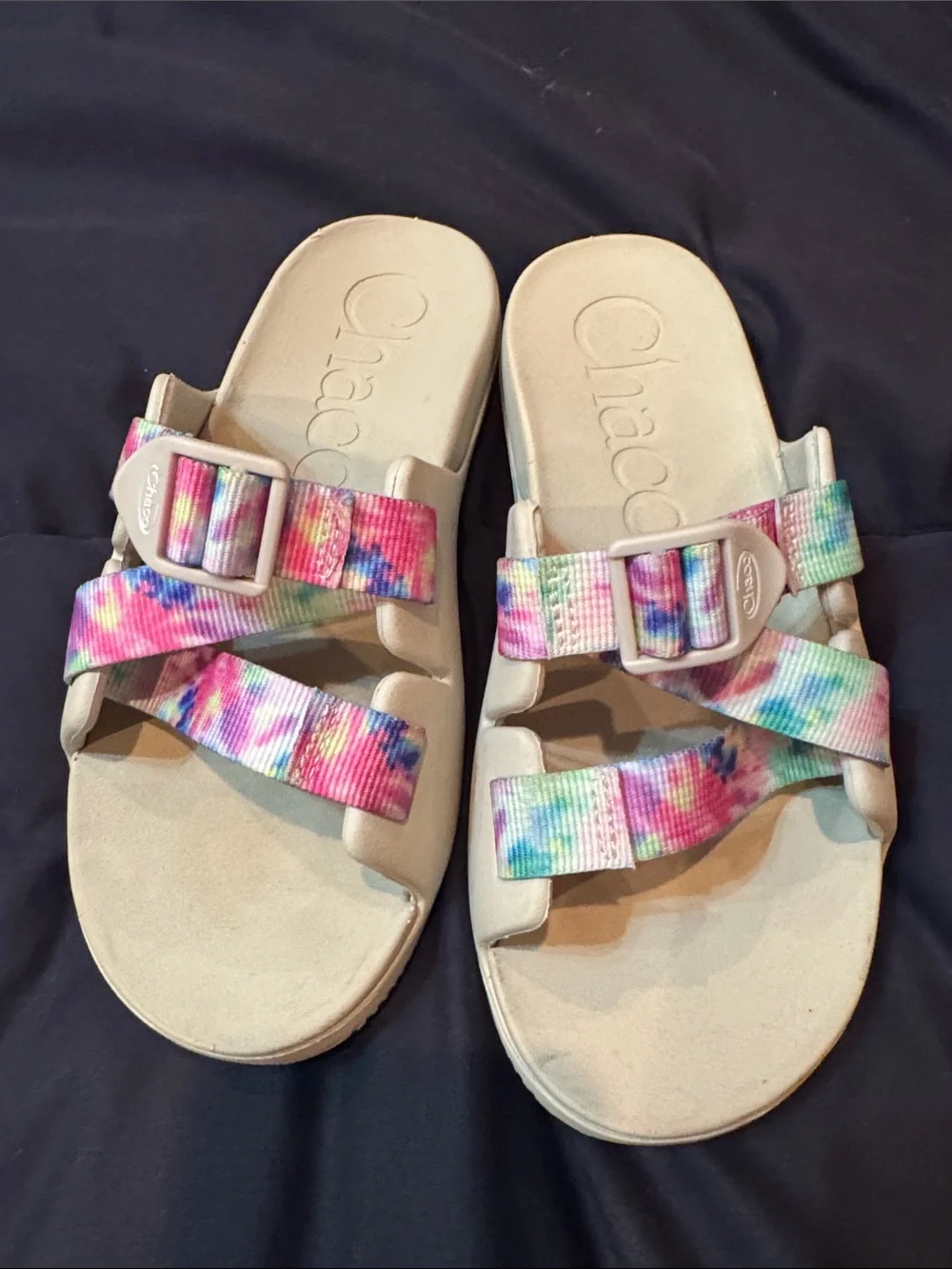 Chaco Kids Tie-Strap Sandals with Tie-Dye Pink, Blue & Green Straps