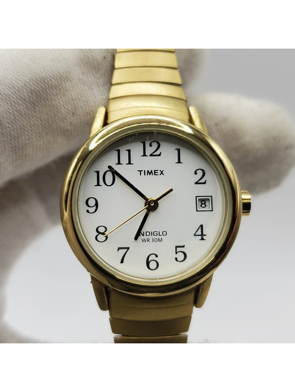 Timex Indiglo 2012 Womens Watch  25mm New Battery Gold Tone Stretch Please Read