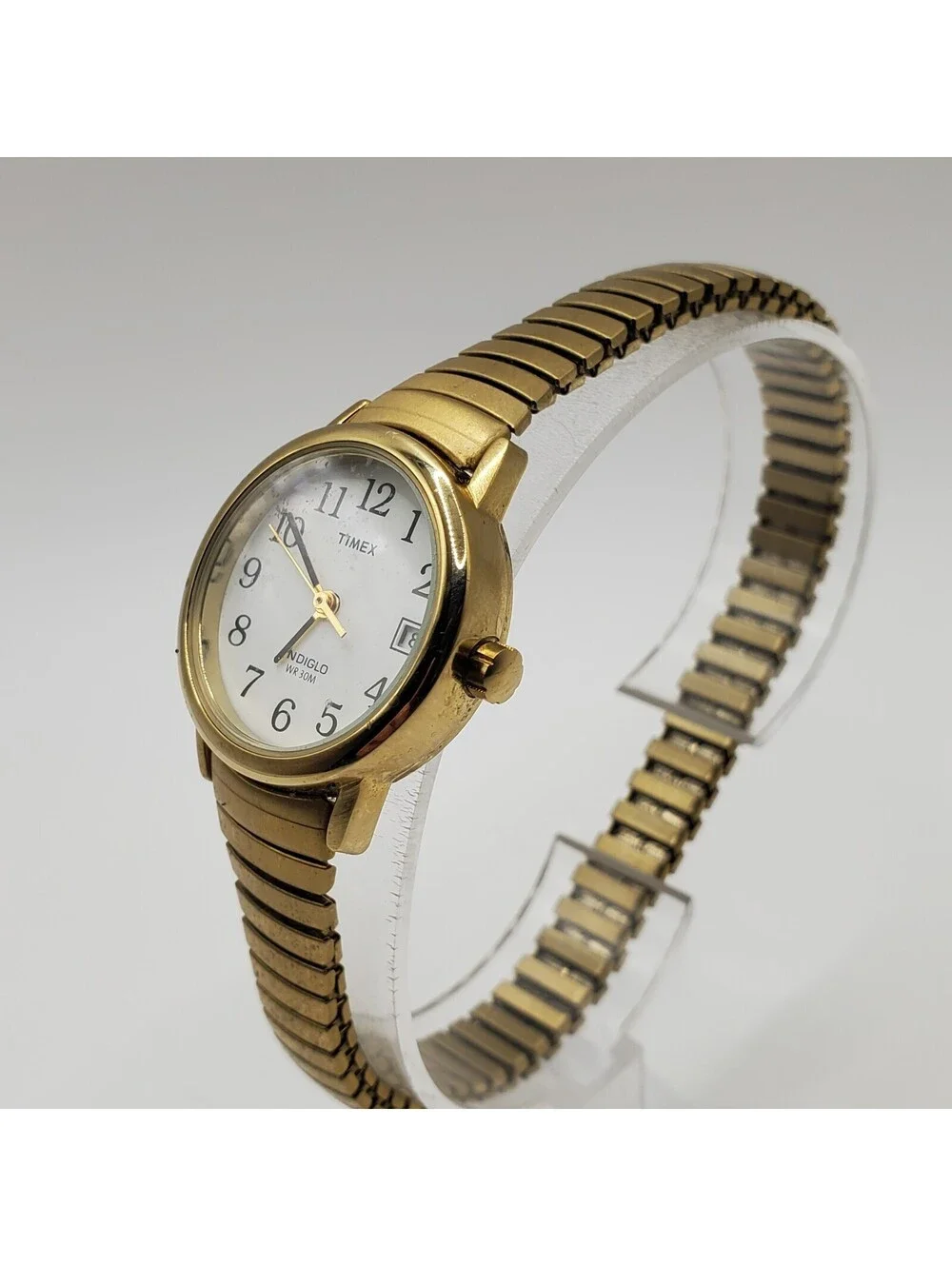 Timex Indiglo 2012 Womens Watch  25mm New Battery Gold Tone Stretch Please Read