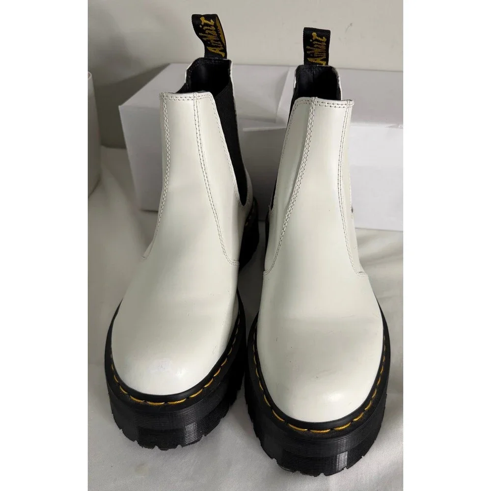 Doc Martens 2976 Chelsea Platform Boots Quad Smooth White Leather Men US Size 12