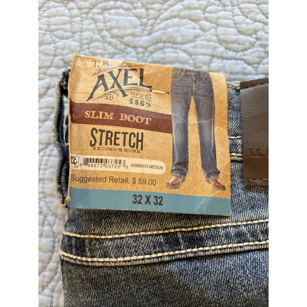 T.K. Axel Men's  32x32 NWT Slim Boot Cut Stretch Denim Blue Jeans