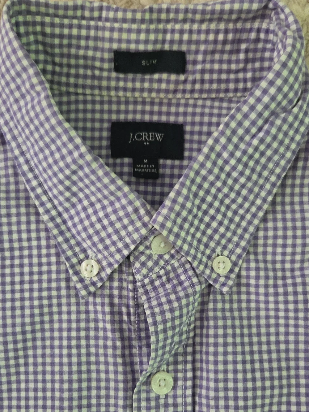 J. Crew Purple and White Gingham Button-Down Shirt, M/Slim