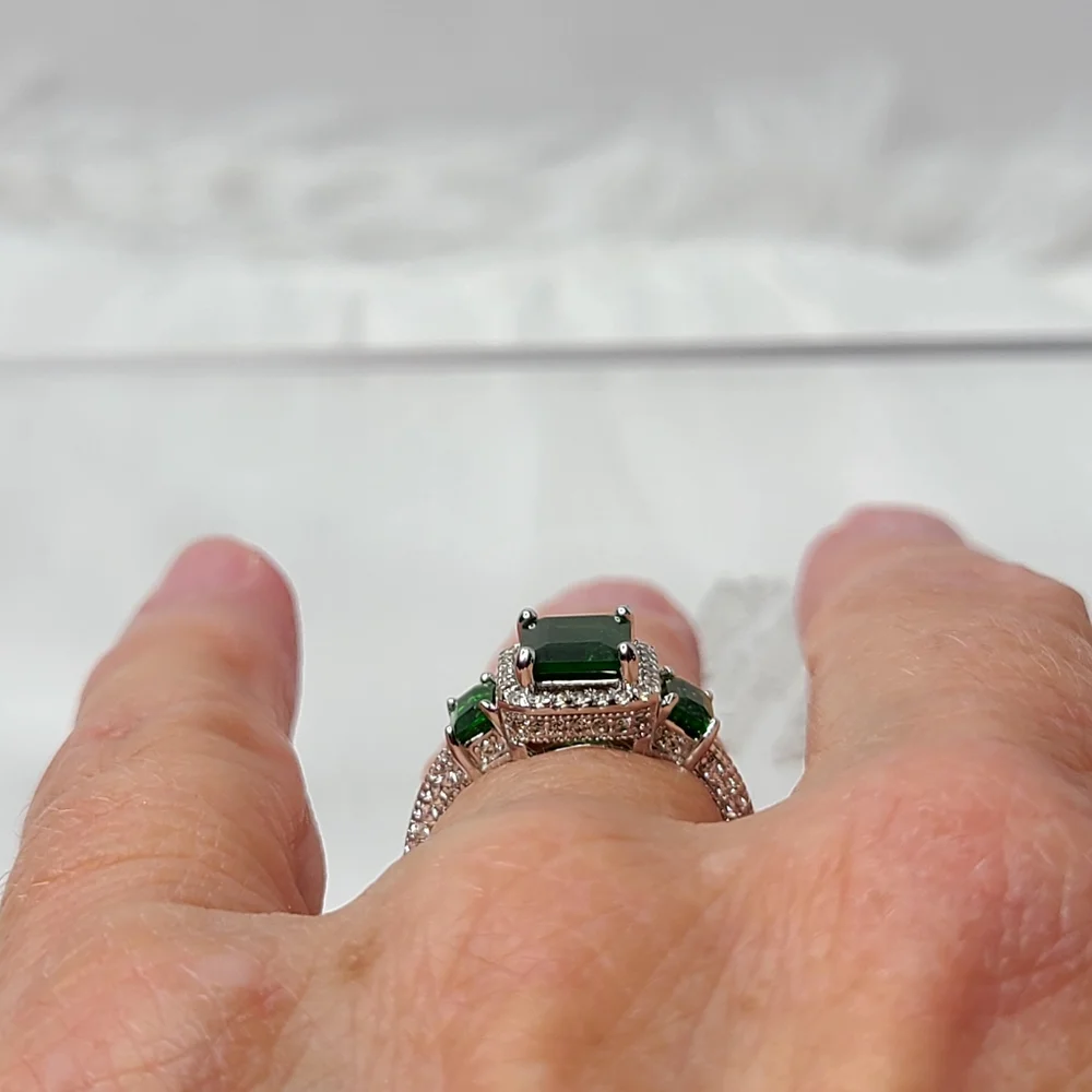 Emerald cut Chrome Diopside Ring