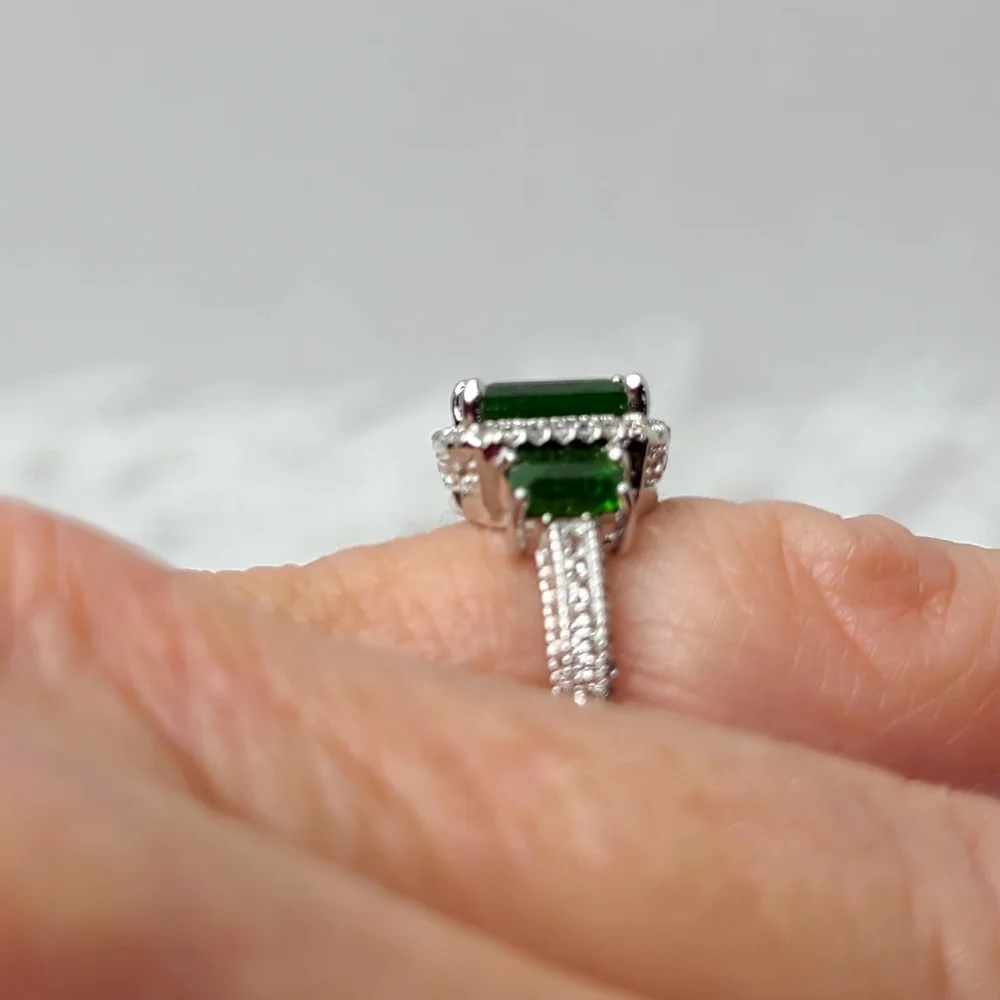 Emerald cut Chrome Diopside Ring