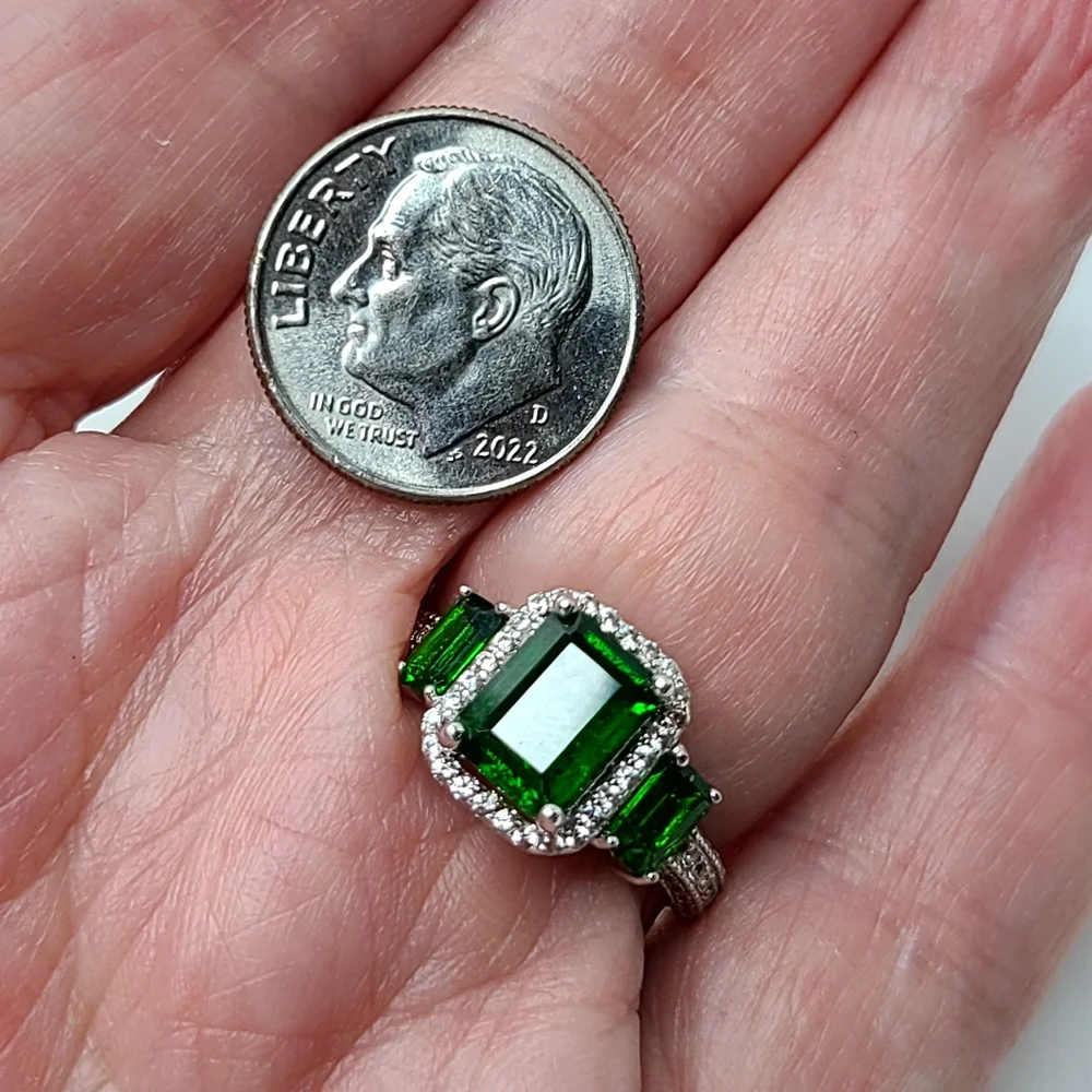 Emerald cut Chrome Diopside Ring