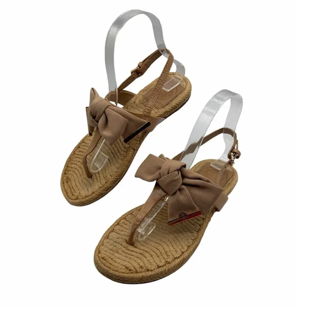 Tory Burch Miller Bow Espadrille Thong Sandals Beige Size 6 Coastal Chic Casual