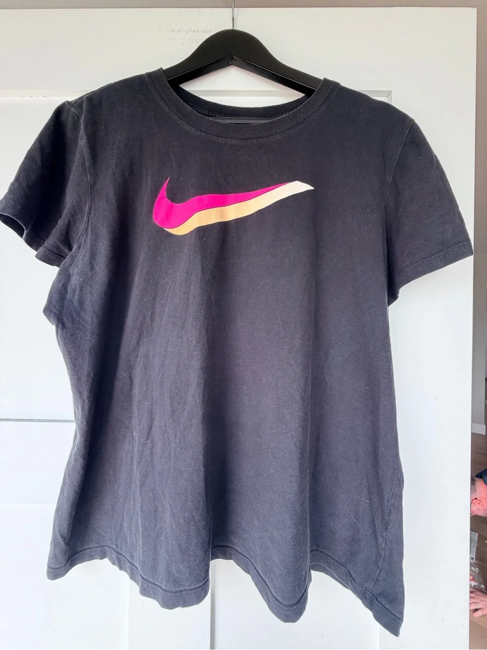 Nike Black Tee with Pink & Cream Swoosh Accent