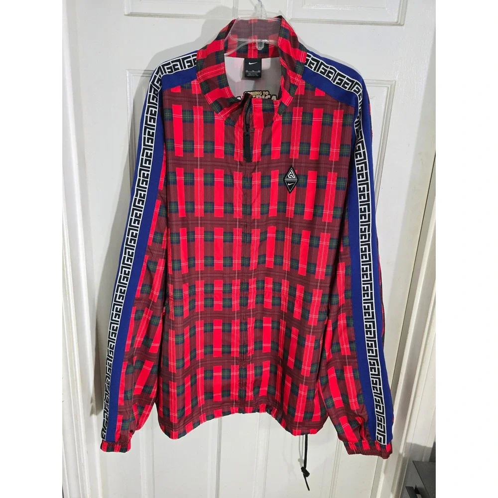 Nike‎ Giannis Coming to America Track Jacket Red Plaid Prince Akeem 2XL