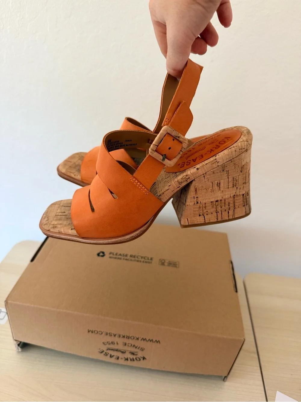 Kork-Ease Women’s 6 Orange Cork Block Heels