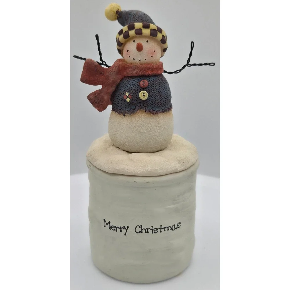 Crazy Mountain Merry Christmas Snowman Figurine/Candle Rustic Folk Art Primitive