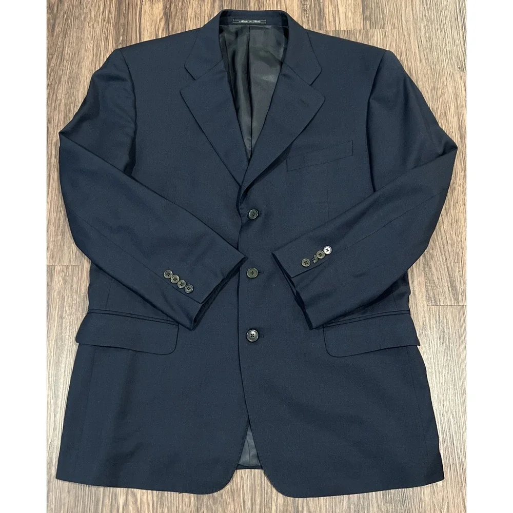 Ermenegildo Zegna Blazer Mens 44R EU54 worsted Super 100's Navy Made In Italy