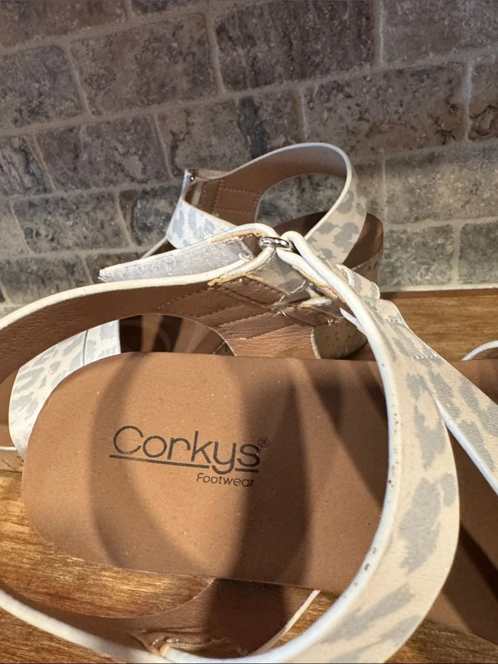 Corkys Silver and White Leopard Print Wedge Sandals