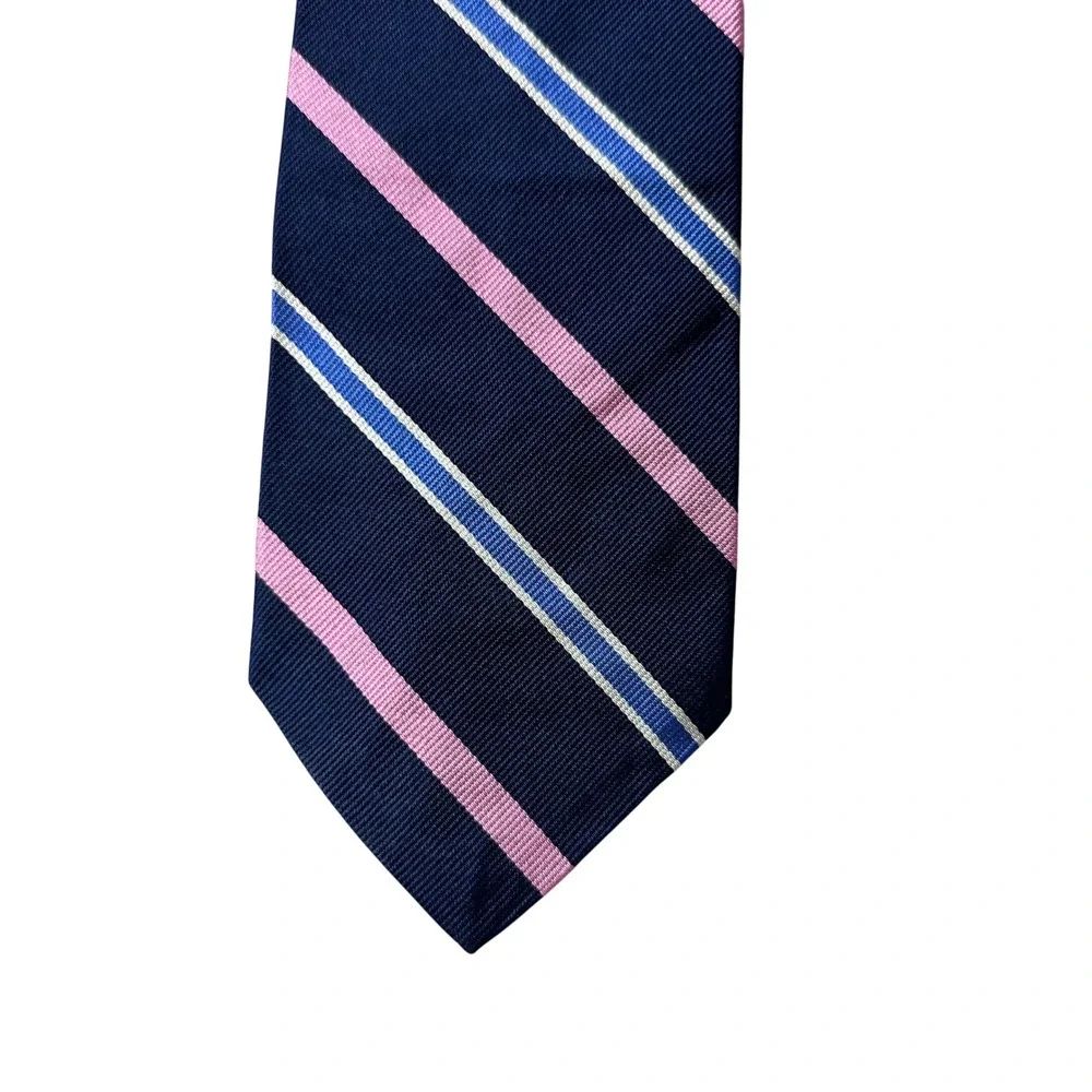 Polo Ralph Lauren Silk Tie Navy Blue Pink Striped Handmade Italy Mens Necktie