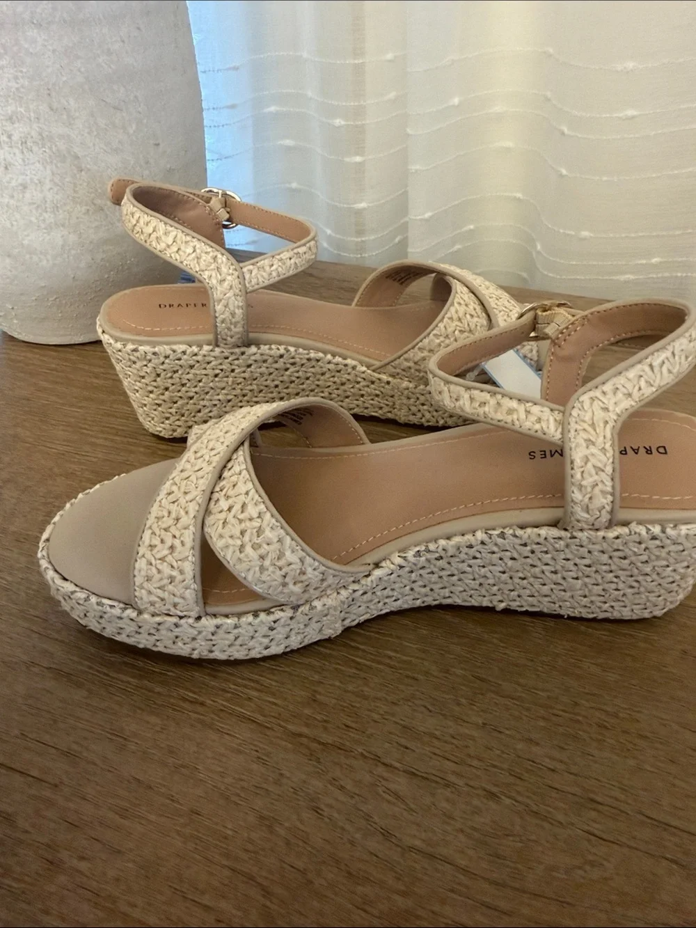 Draper James Cream Woven Platform Wedge Sandals