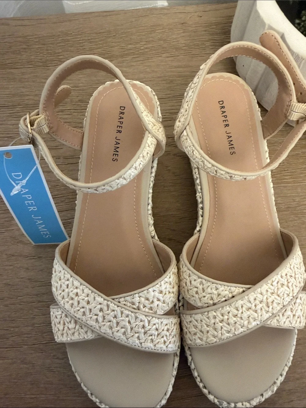 Draper James Cream Woven Platform Wedge Sandals