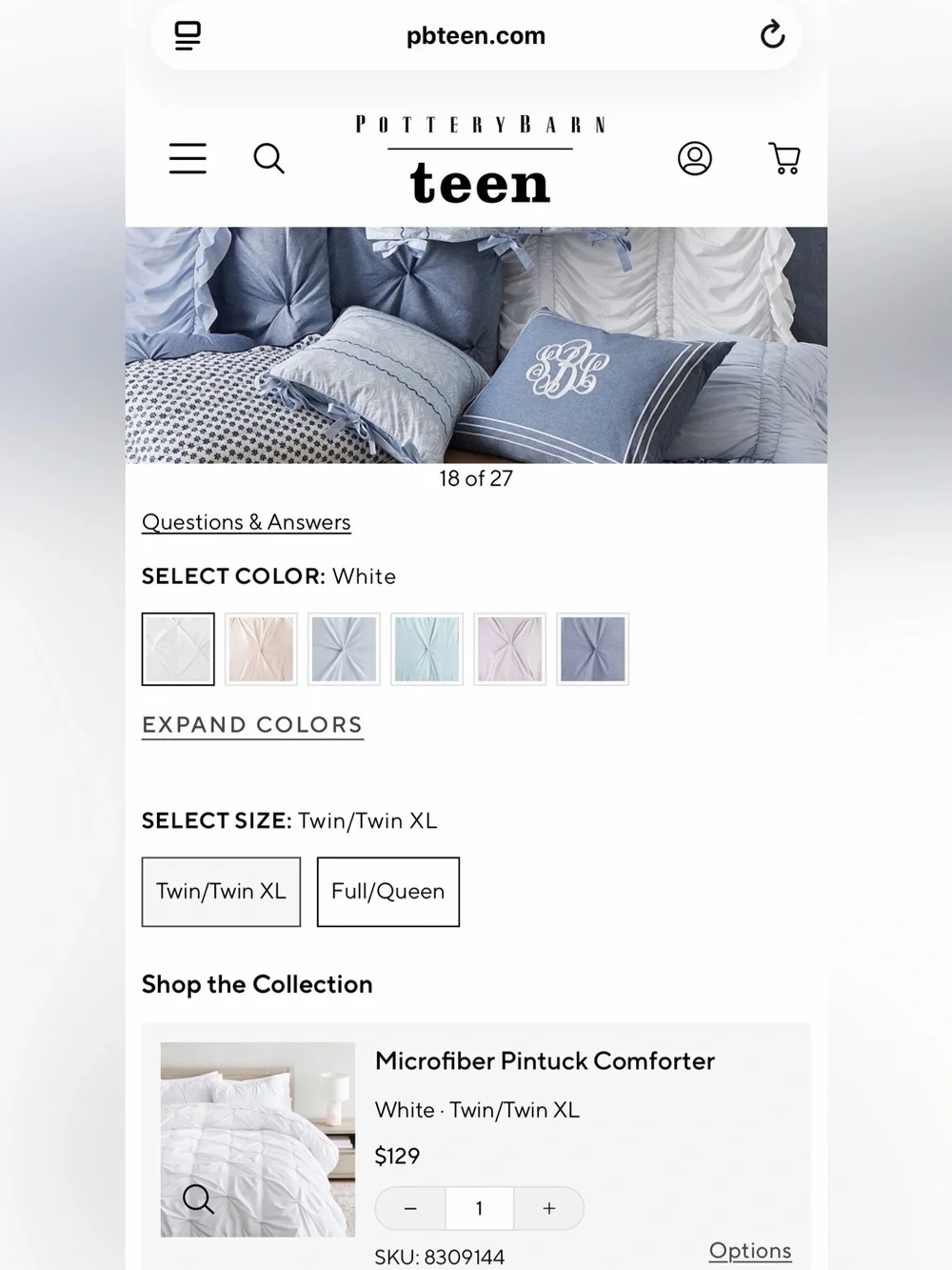 Pottery Barn Teen soft white