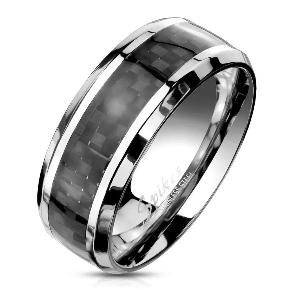 Men’s 316L Stainless Steel Ring Band Comfort Fit Silver Black 8mm Size 10