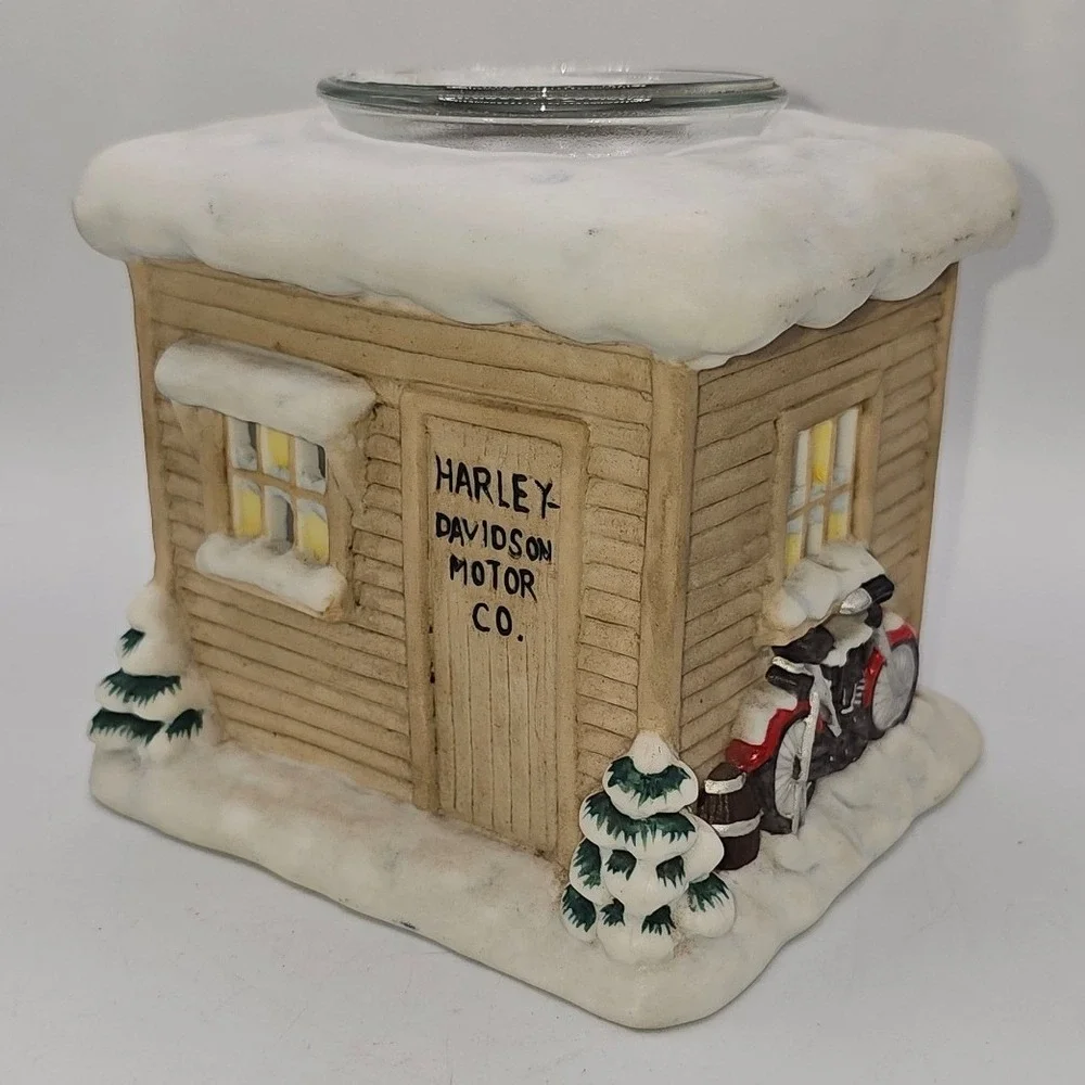 Harley-Davidson Motor Co Winter Cabin Ceramic Candle Holder Wax Warmer Vintage