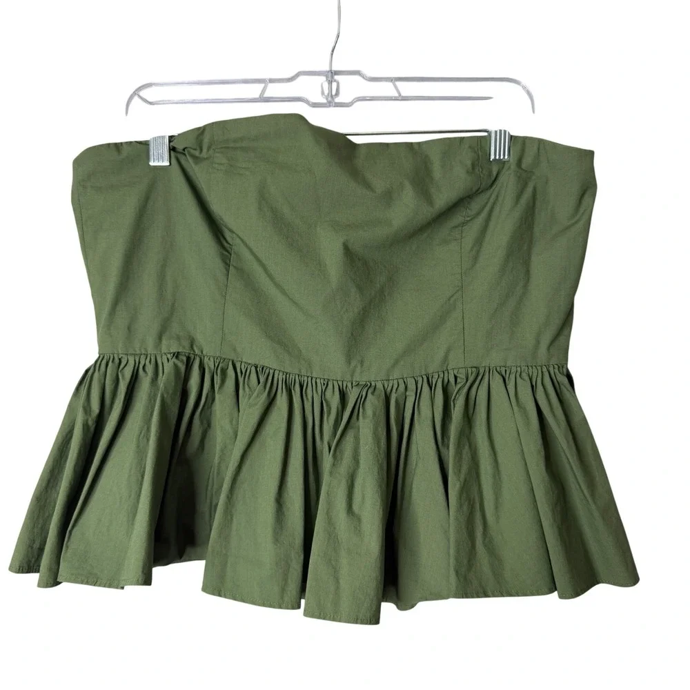 J. Crew Strapless Peplum Top Stretch Cotton Poplin‎ Blend Womens 14 Green